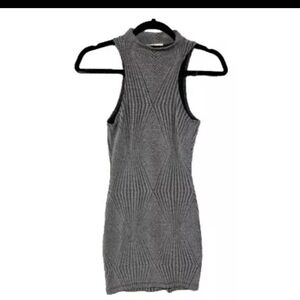 Metallic Sheath Dress Bodycon Tank Knit Sweater   Black & Silver Sleeveless XS